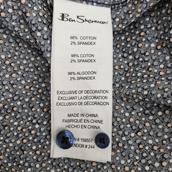 Ben Sherman Stretch Slim Fit Shirt Navy Polka Dot Short Sleeve Button Collared - Picture 7 of 8